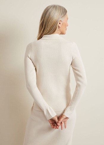 Phase Eight Irina Ribbed Button Detail Knitwear White Canada | RBDXGV-604